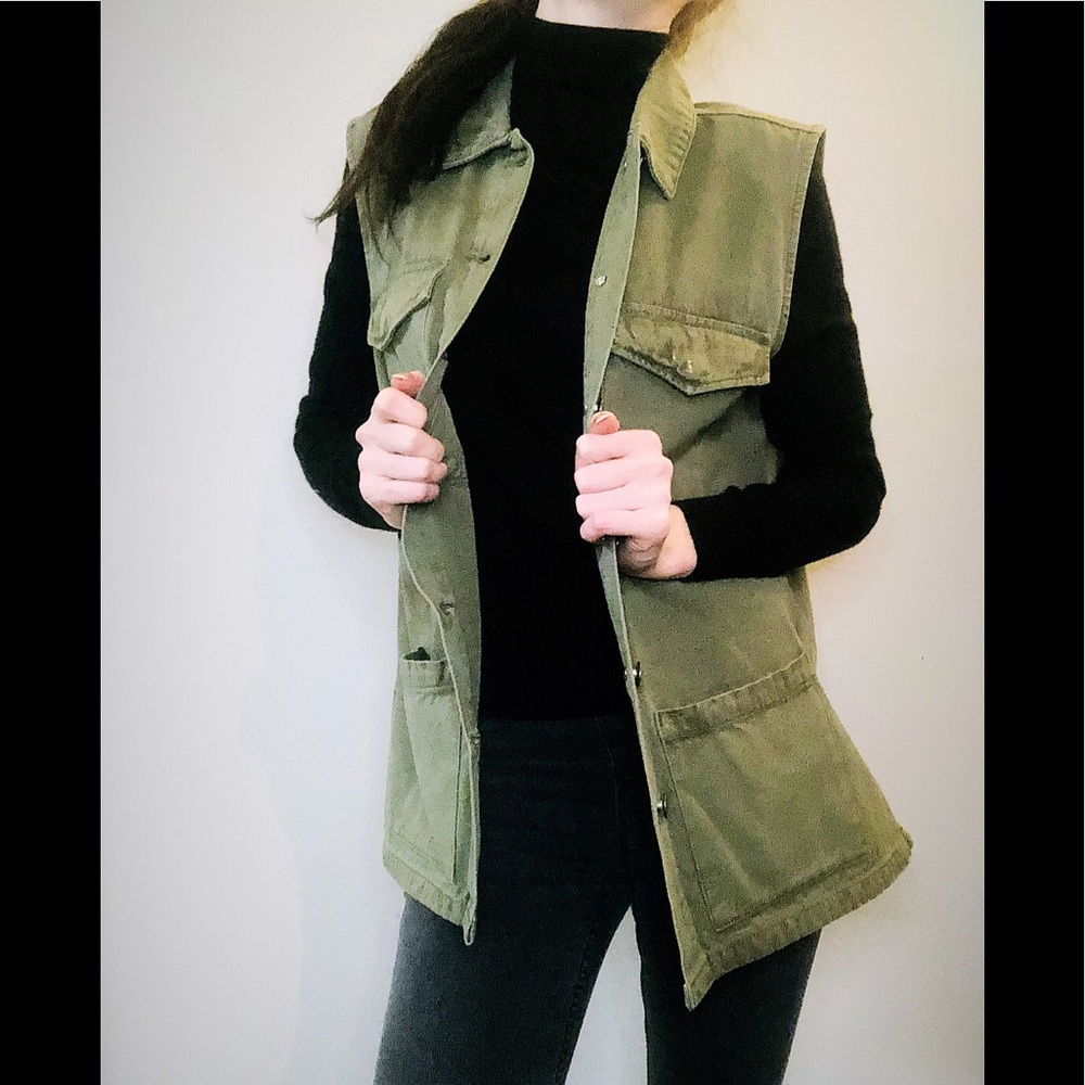 NWT Army Green Glitter Jean Vest
